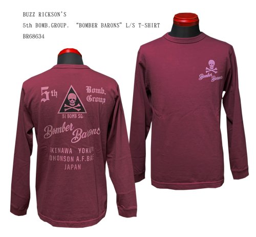 BUZZ RICKSON'S  5th BOMB.GROUP. “BOMBER BARONS”L/S T-SHIRT  BR68634