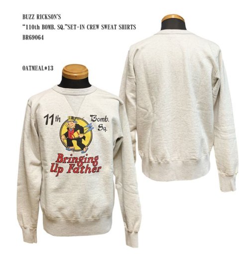 BUZZ RICKSON'S  “110th BOMB. SQ.”SET-IN CREW SWEAT SHIRTS BR69064