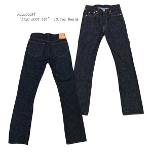 画像: FULLCOUNT(フルカウント) “1120 BOOT CUT”13.7オンスデニム メーカーワンウォッシュ済み バックポケットステッチ無し、赤タブ無しタイプ セルビッチ無し FL-1120-19